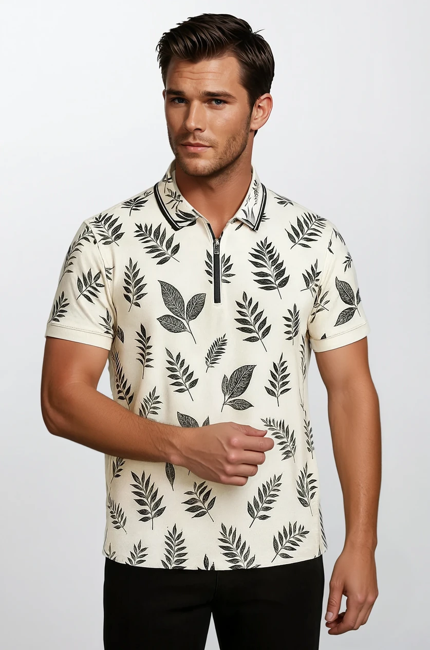 LeafLuxe Polo – Naturlig Elegance med Botanisk Print