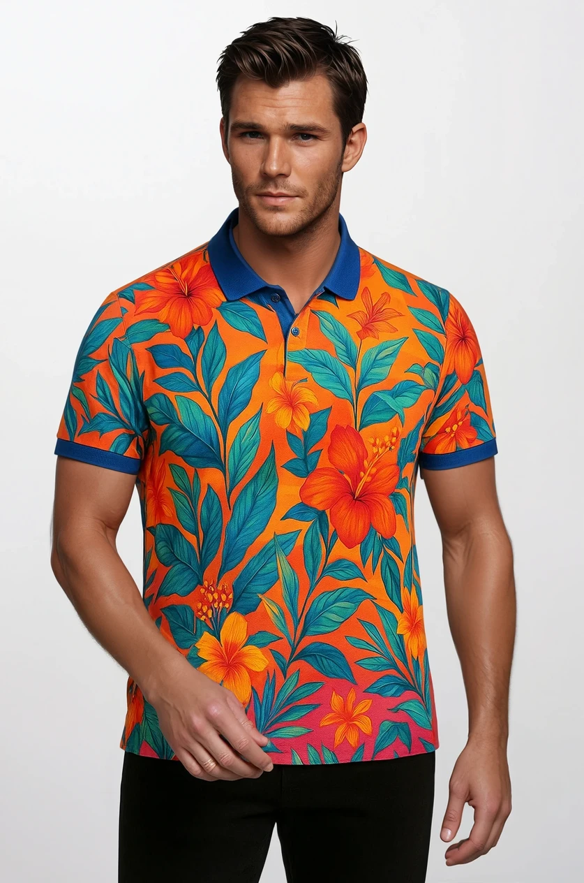 TropicVibe Polo – Sommerlig Stil med Livlig Blomsterprint
