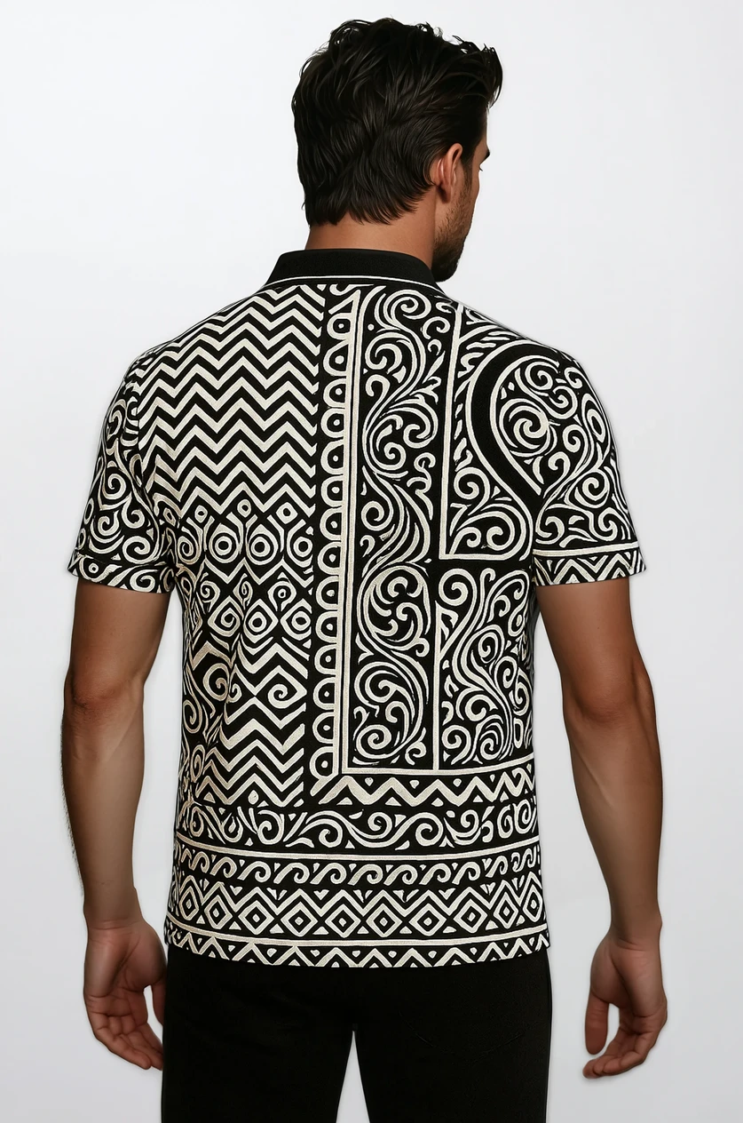 Monarca Polo – Elegant Stil med Sort-Hvidt Geometrisk Mønster