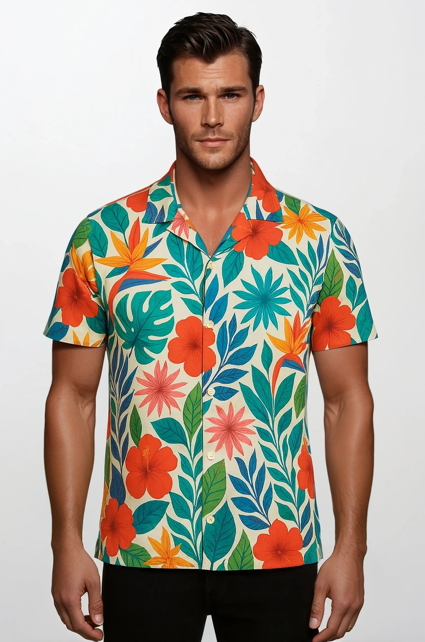 ParadiseShirt – Tropisk Skjorte med Farverigt Blomsterprint